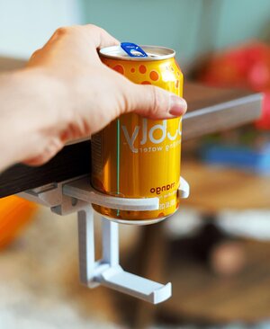 Fold-Out Under Desk Cup Holder | Can Claw Table Hold | Retractable Drink Holder | Headphone Hook | Minimalist Workspace & Gaming Organizer
