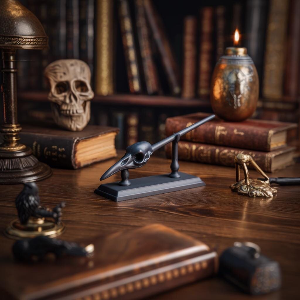3D Printed Raven Skull Magic Wand with Stand | Design 2