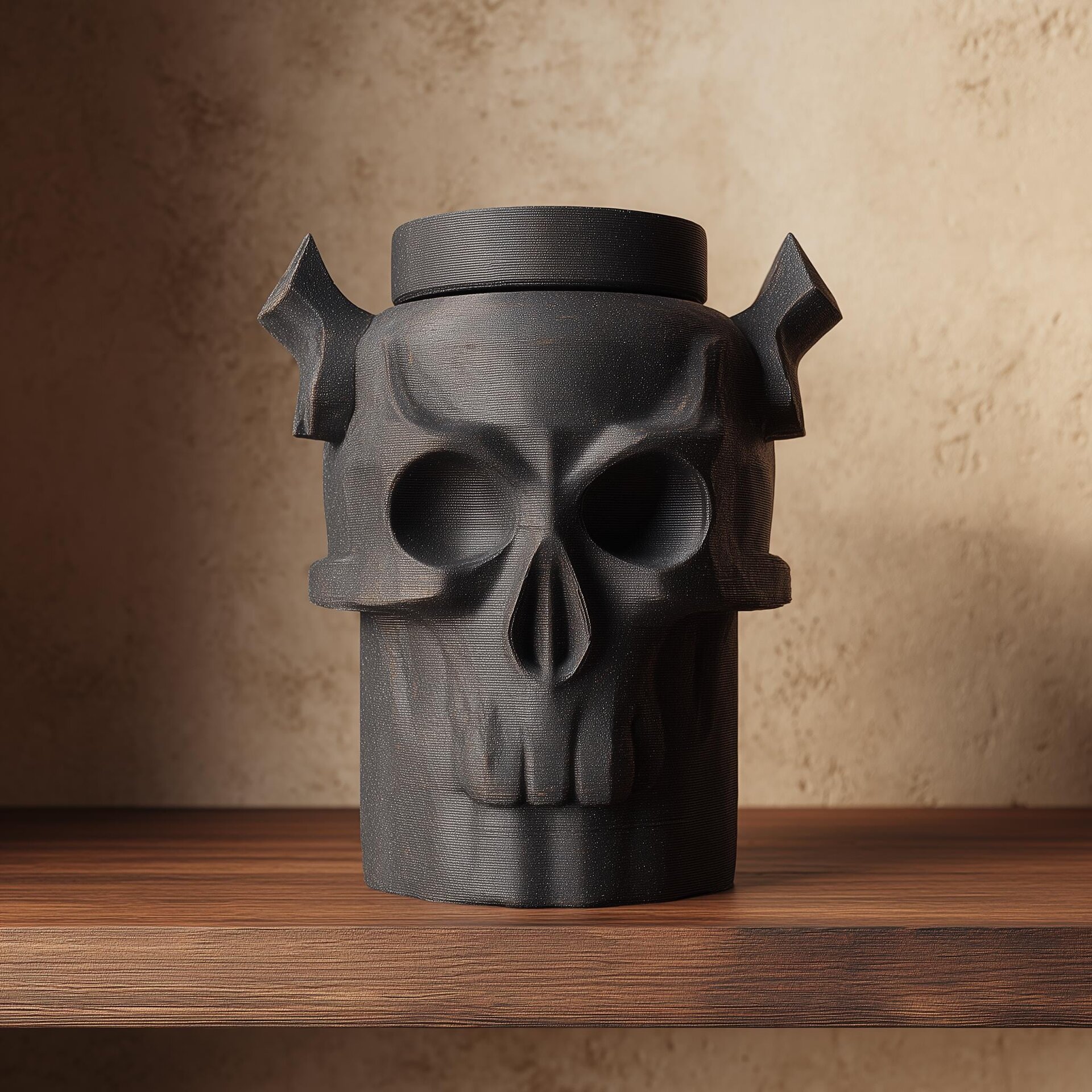 3D Printed Gothic Skull Pet Memorial Urn | Horned Keepsake