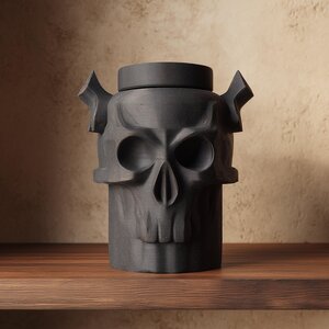 3D Printed Gothic Skull Pet Memorial Urn | Horned Keepsake
