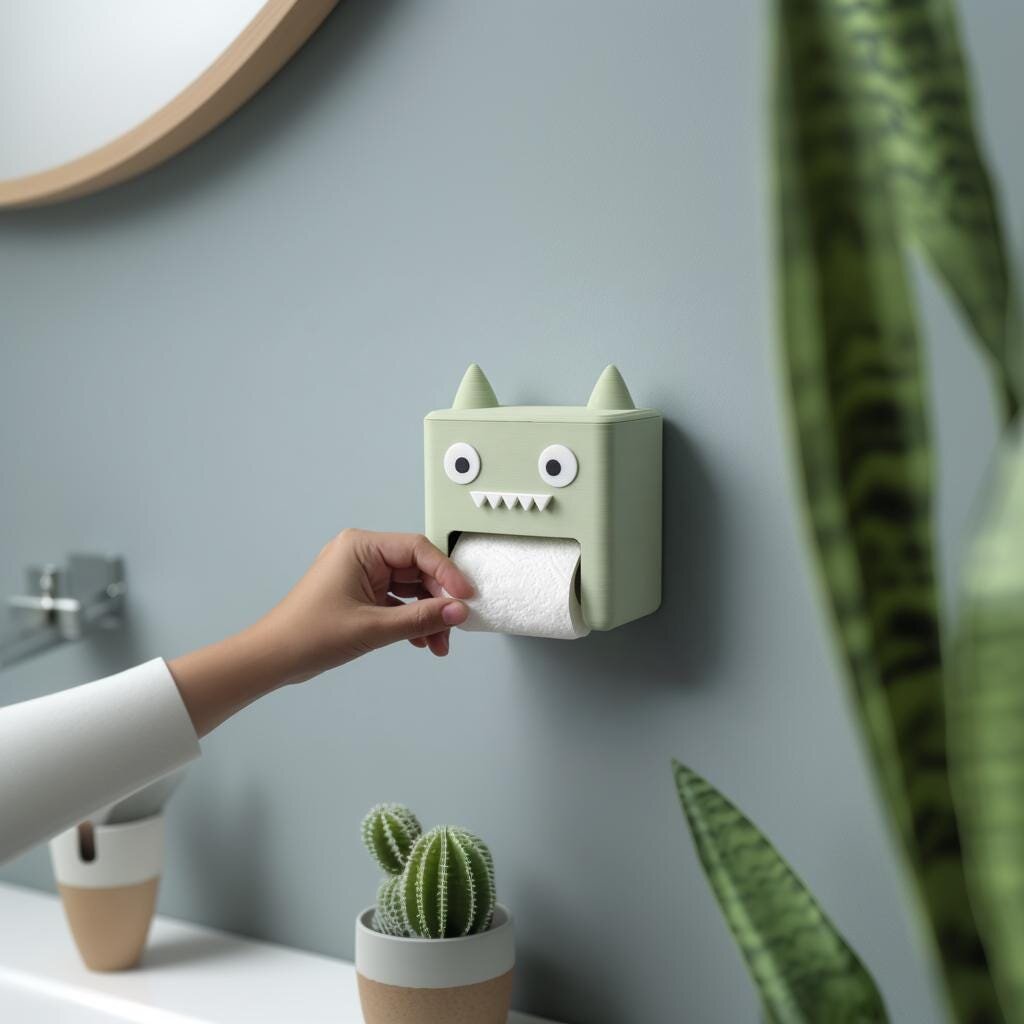3D Printed Horned Monster Toilet Paper Holder | Wall-Mounted