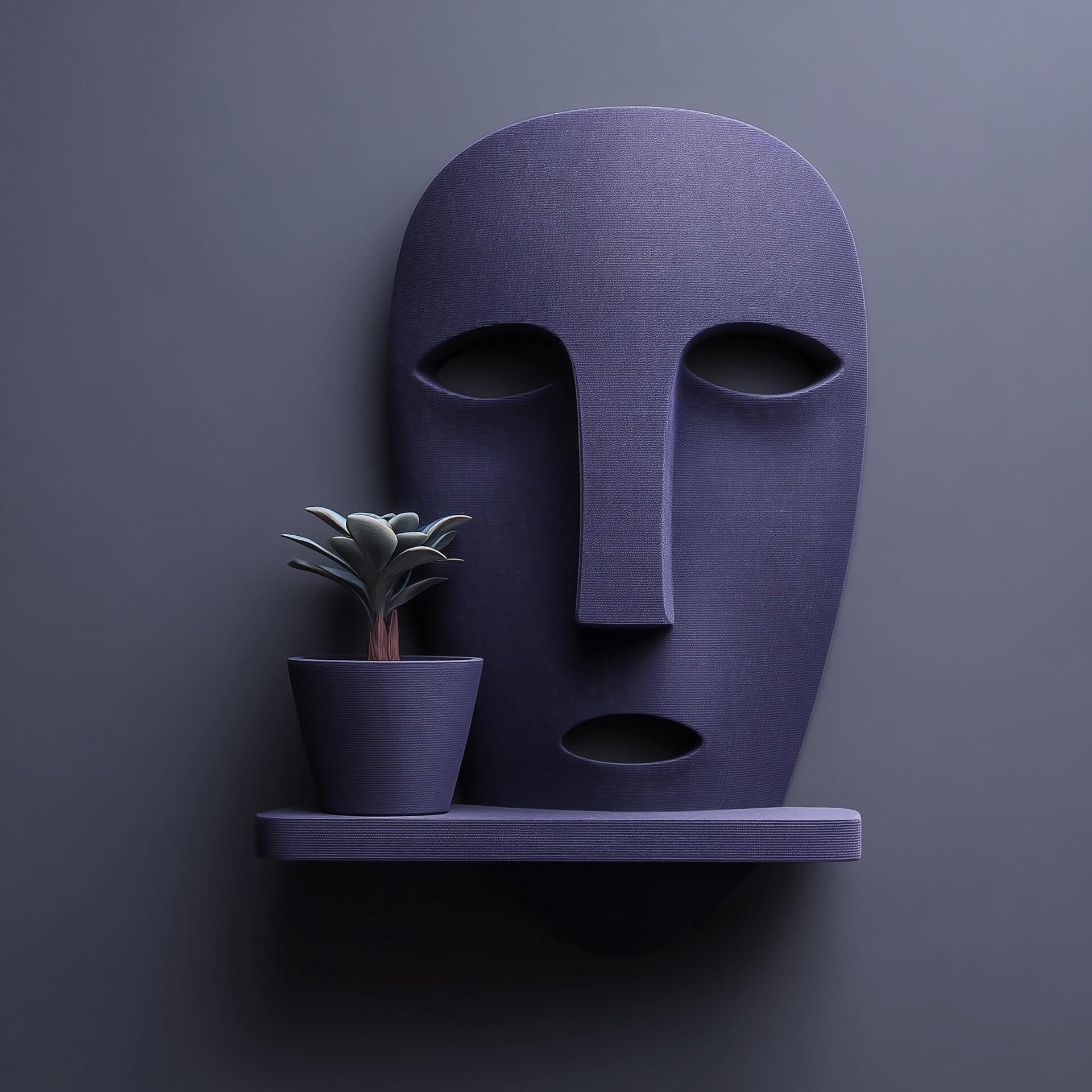 3D Printed Abstract Face Wall Shelf for Plant Pot