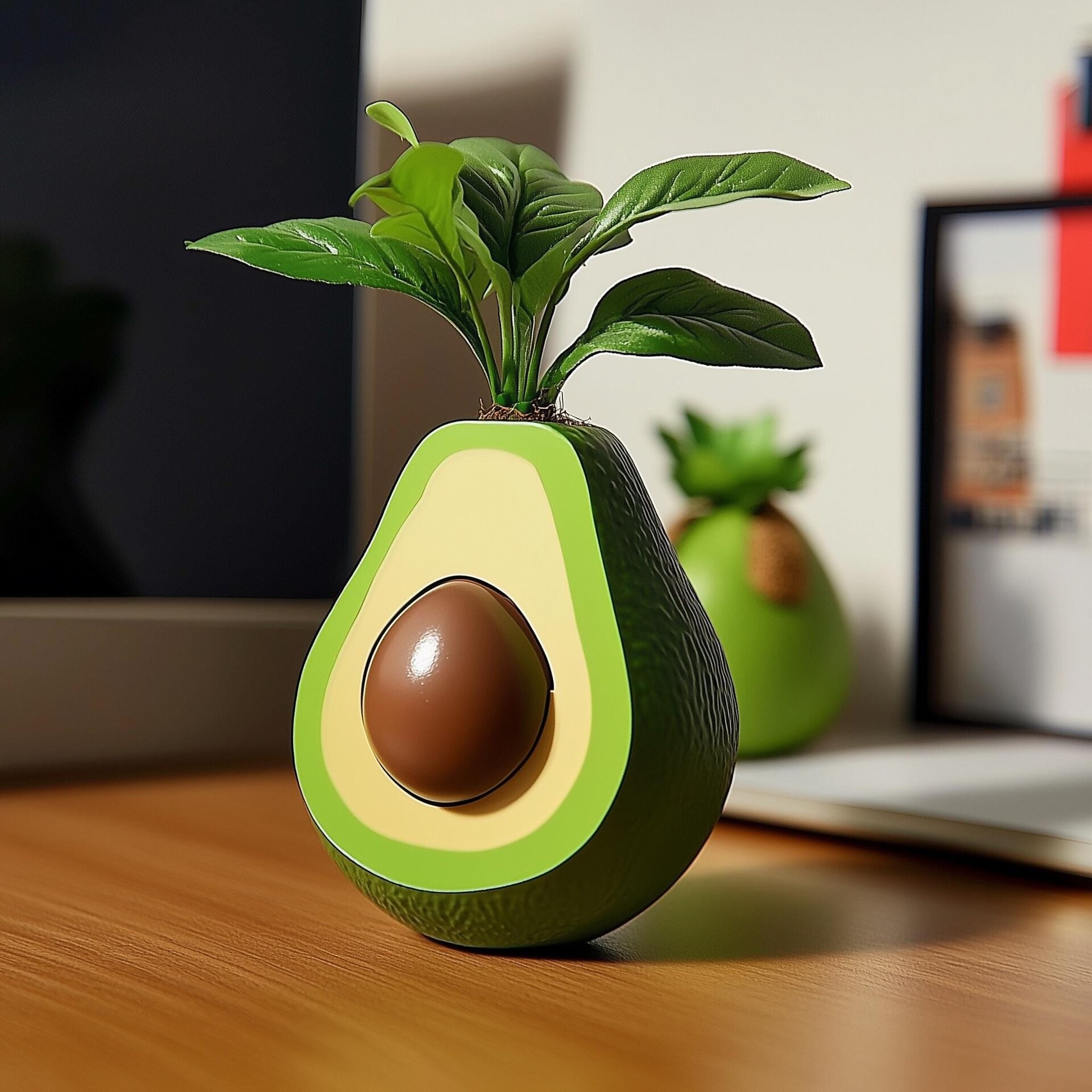 Cute Avocado Plant Pot | Avocado Desk Decor | Real Plant Holder