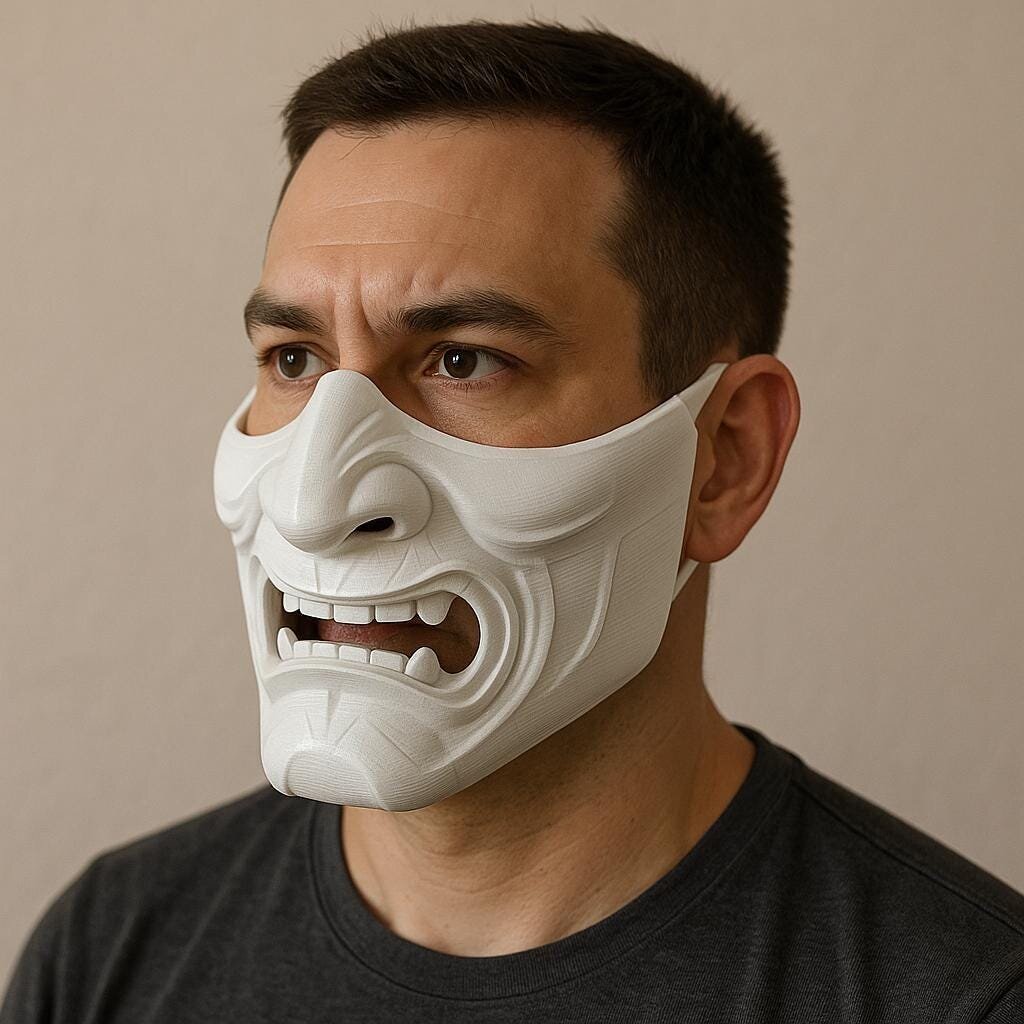 3D Printed Oni Demon Half Face Mask