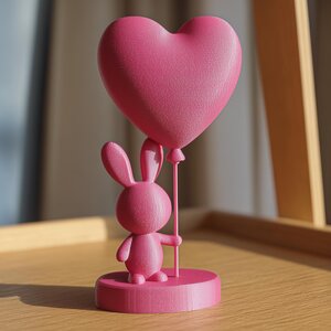 3D Printed Bunny Heart Figurine | Romantic Rabbit Decor